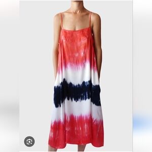 STARK X Yona Tie-Dye Sleeveless Dress in Red, White, and Black, Size L